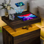 Hommpa Table de chevet LED moderne avec 3 tiroirs et station de recharge sans fil