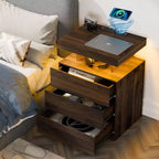 Hommpa Table de chevet LED moderne avec 3 tiroirs et station de recharge sans fil