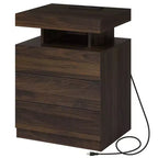 Hommpa Table de chevet LED moderne avec 3 tiroirs et station de recharge sans fil