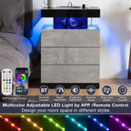Hommpa Table de chevet LED moderne avec 3 tiroirs et station de recharge sans fil