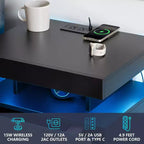 Hommpa Table de chevet LED moderne avec 3 tiroirs et station de recharge sans fil