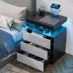Hommpa Table de chevet LED moderne avec 3 tiroirs et station de recharge sans fil