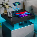 Hommpa Table de chevet LED moderne avec 3 tiroirs et station de recharge sans fil