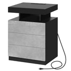 Hommpa Table de chevet LED moderne avec 3 tiroirs et station de recharge sans fil