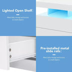 Hommpa Table de chevet LED moderne avec 3 tiroirs et station de recharge sans fil