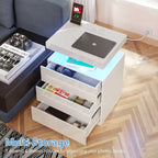 Hommpa Table de chevet LED moderne avec 3 tiroirs et station de recharge sans fil