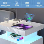 Hommpa Table de chevet LED moderne avec 3 tiroirs et station de recharge sans fil