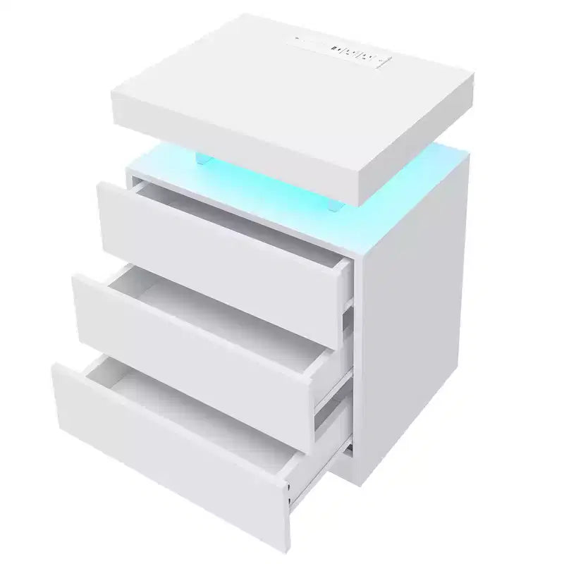 Hommpa Table de chevet LED moderne avec 3 tiroirs et station de recharge sans fil