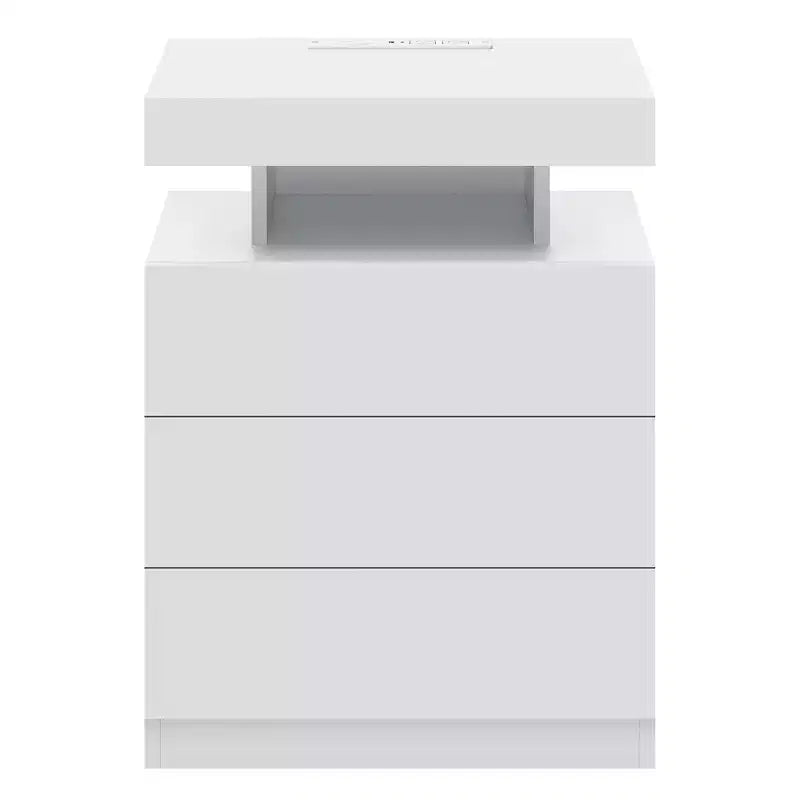 Hommpa Table de chevet LED moderne avec 3 tiroirs et station de recharge sans fil