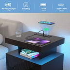 Hommpa Table de chevet LED moderne avec 3 tiroirs et station de recharge sans fil