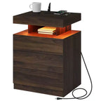 Hommpa Table de chevet LED moderne avec 3 tiroirs et station de recharge sans fil