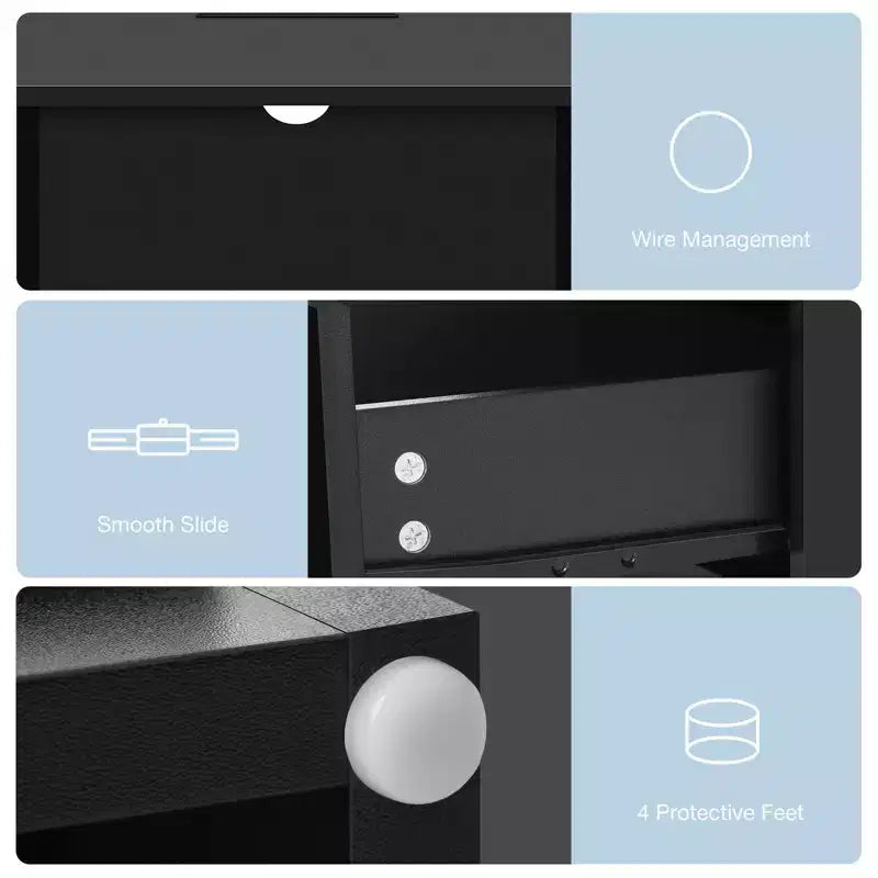 Table de chevet moderne Hommpa avec étagère ouverte, veilleuse LED et station de charge