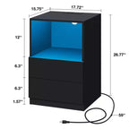Table de chevet moderne Hommpa avec étagère ouverte, veilleuse LED et station de charge