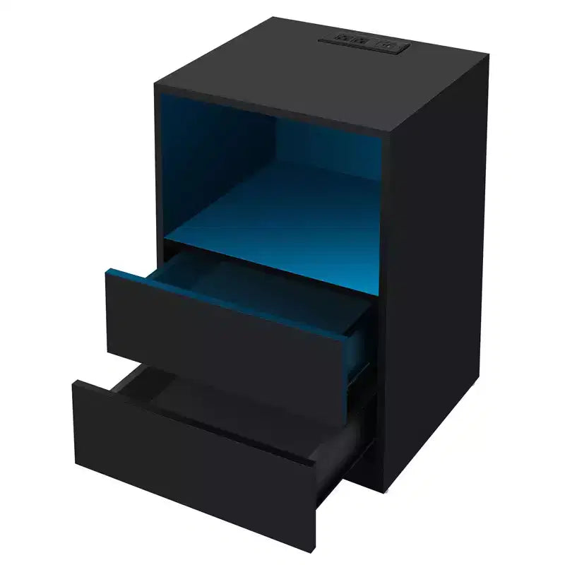 Table de chevet moderne Hommpa avec étagère ouverte, veilleuse LED et station de charge