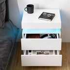 Table de Chevet Hommpa LED Moderne Haute Brillance avec 2 Tiroirs