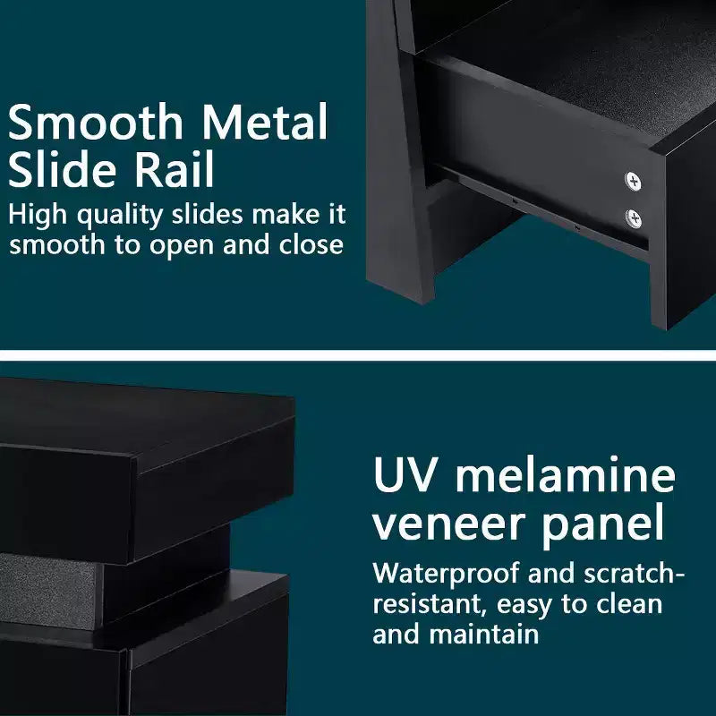 Table de Chevet Hommpa LED Moderne Haute Brillance avec 2 Tiroirs