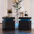 Table de Chevet Hommpa LED Moderne Haute Brillance avec 2 Tiroirs