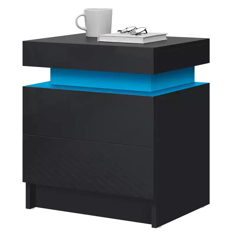 Table de Chevet Hommpa LED Moderne Haute Brillance avec 2 Tiroirs