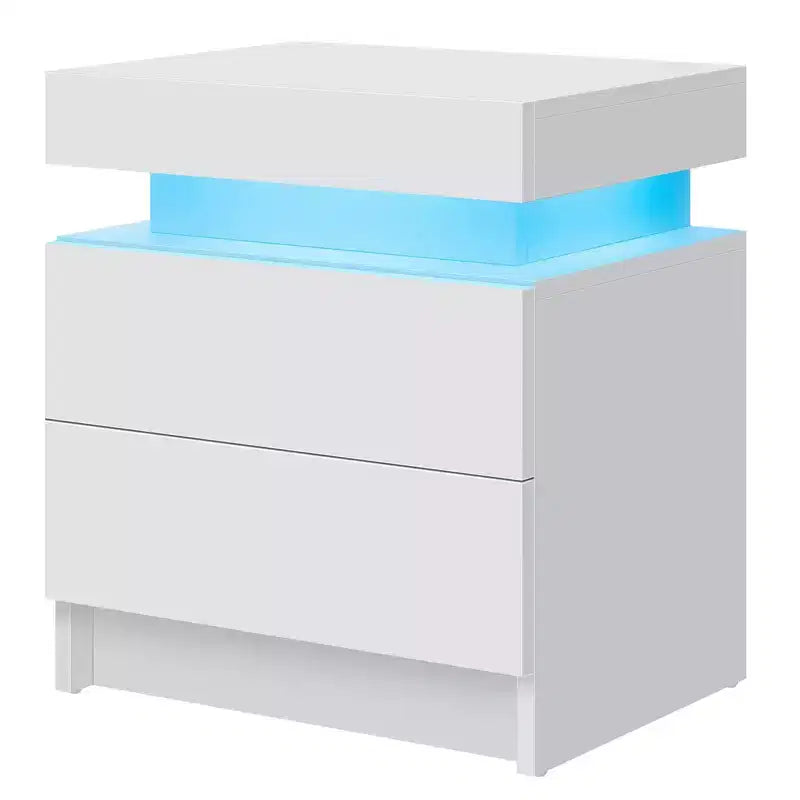 Table de Chevet Hommpa LED Moderne Haute Brillance avec 2 Tiroirs