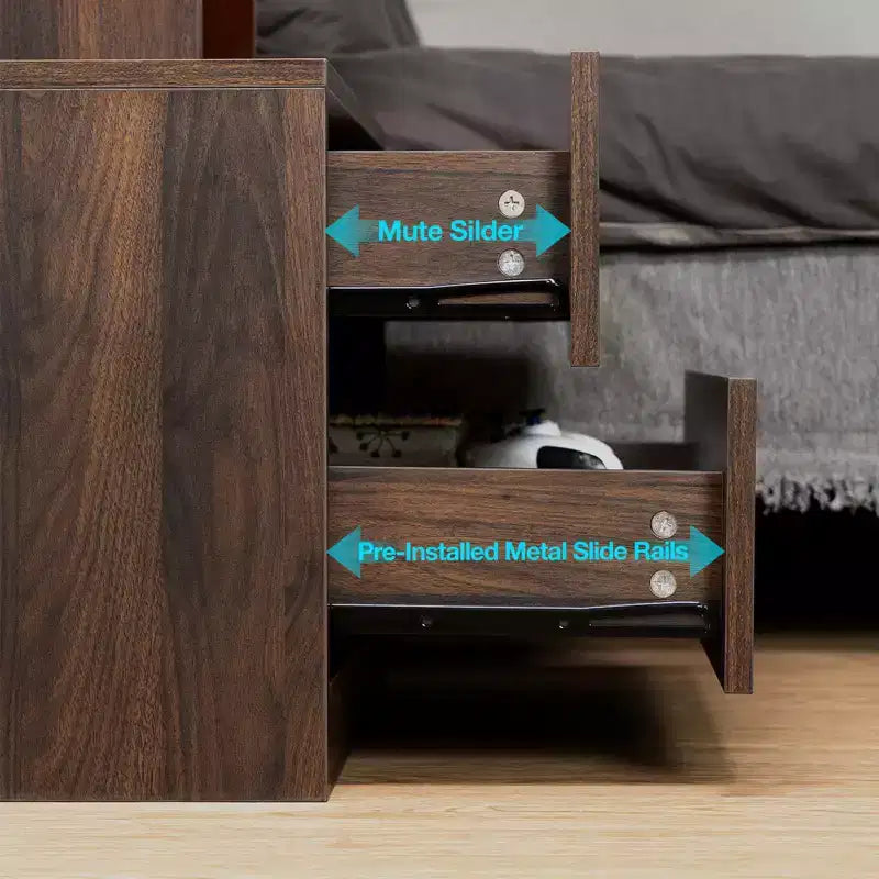 Table de Chevet Moderne Hommpa à LED avec Station de Recharge sans Fil et 2 Tiroirs