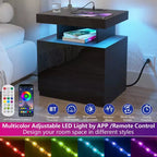 Table de Chevet Moderne Hommpa à LED avec Station de Recharge sans Fil et 2 Tiroirs