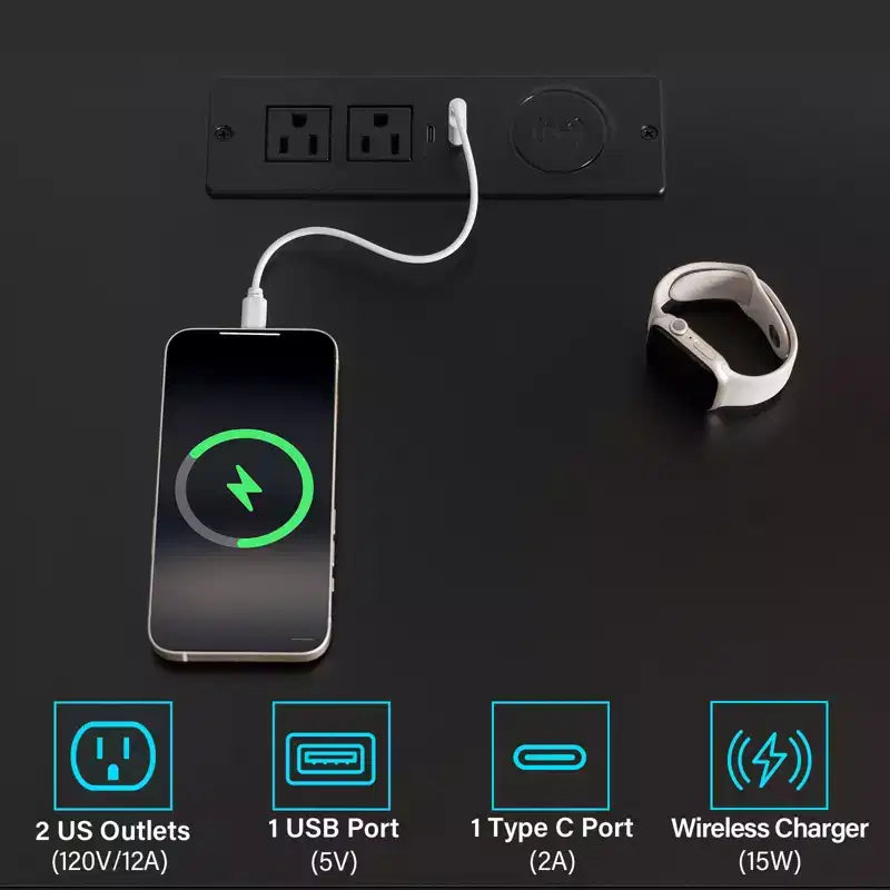 Table de Chevet Moderne Hommpa à LED avec Station de Recharge sans Fil et 2 Tiroirs