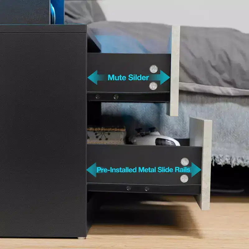 Table de Chevet Moderne Hommpa à LED avec Station de Recharge sans Fil et 2 Tiroirs