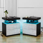 Table de Chevet Moderne Hommpa à LED avec Station de Recharge sans Fil et 2 Tiroirs