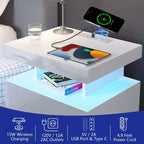 Table de Chevet Moderne Hommpa à LED avec Station de Recharge sans Fil et 2 Tiroirs