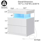 Table de Chevet Moderne Hommpa à LED avec Station de Recharge sans Fil et 2 Tiroirs