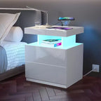 Table de Chevet Moderne Hommpa à LED avec Station de Recharge sans Fil et 2 Tiroirs