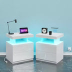 Table de Chevet Moderne Hommpa à LED avec Station de Recharge sans Fil et 2 Tiroirs