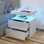 Table de Chevet Moderne Hommpa à LED avec Station de Recharge sans Fil et 2 Tiroirs