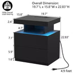 Table de Chevet Moderne Hommpa à LED avec Station de Recharge sans Fil et 2 Tiroirs
