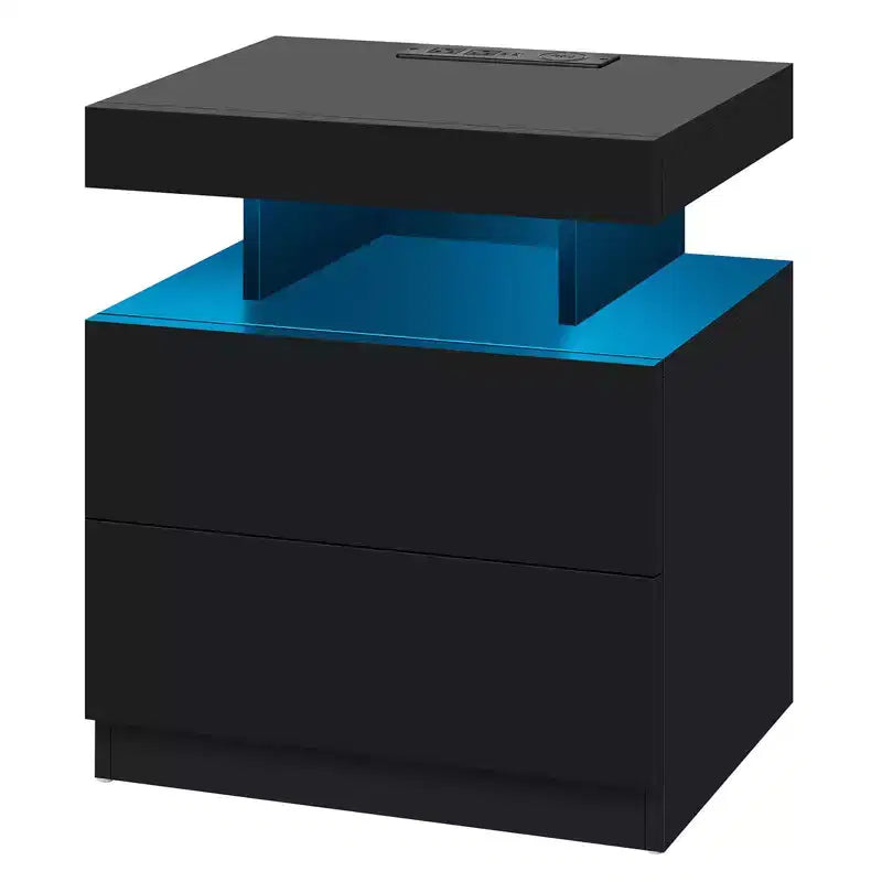 Table de Chevet Moderne Hommpa à LED avec Station de Recharge sans Fil et 2 Tiroirs
