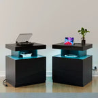 Table de Chevet Moderne Hommpa à LED avec Station de Recharge sans Fil et 2 Tiroirs