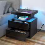 Table de Chevet Moderne Hommpa à LED avec Station de Recharge sans Fil et 2 Tiroirs
