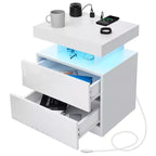 Table de Chevet Moderne Hommpa à LED avec Station de Recharge sans Fil et 2 Tiroirs