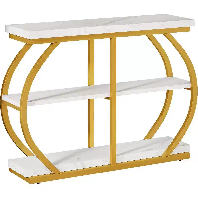 Console d'entrée industrielle Lantine 41.3 à 3 niveaux avec cadre en métal arqué et étagères de rangement