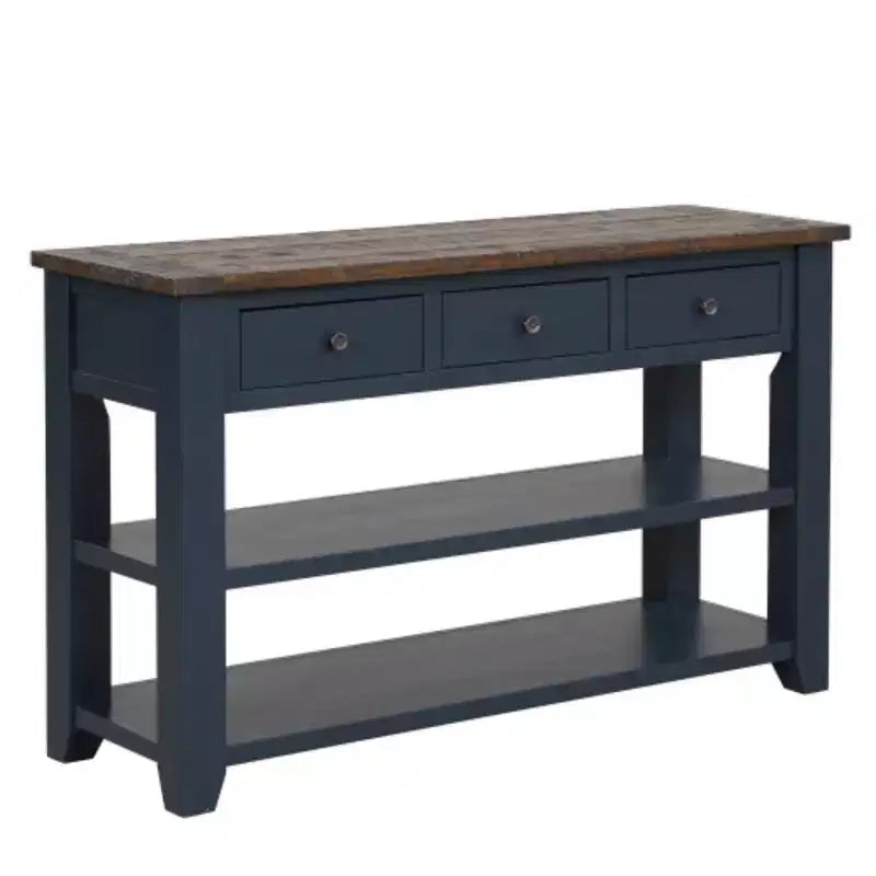 Console en pin massif, table d'appoint moderne pour entrée de canapé avec 3 tiroirs de rangement et 2 étagères, facile à monter