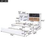 Lit de repos double avec étagères de rangement, tableau noir, tableau en liège, ports USB et lit gigogne double, blanc