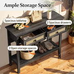 Console de table Heynemo en rotin avec plateau élargi et 2 tiroirs, table de canapé avec étagère de rangement, pour salon, couloir, entrée