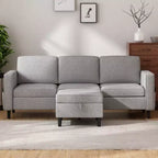 Canapé modulable Mjkone, canapé 3 places en tissu de lin en forme de L avec pouf de rangement