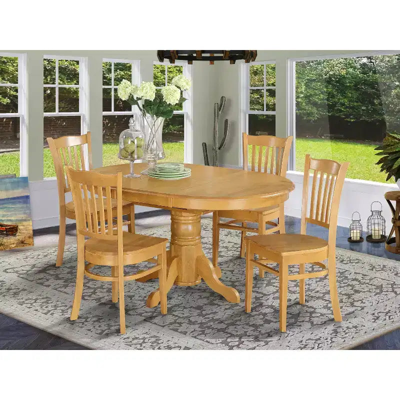 HomeStock Oval Dining Table Set With 4 Chairs Formal Style