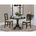 HomeStock 3 Piece Dining Set Round Table Linen Chairs Black Cherry
