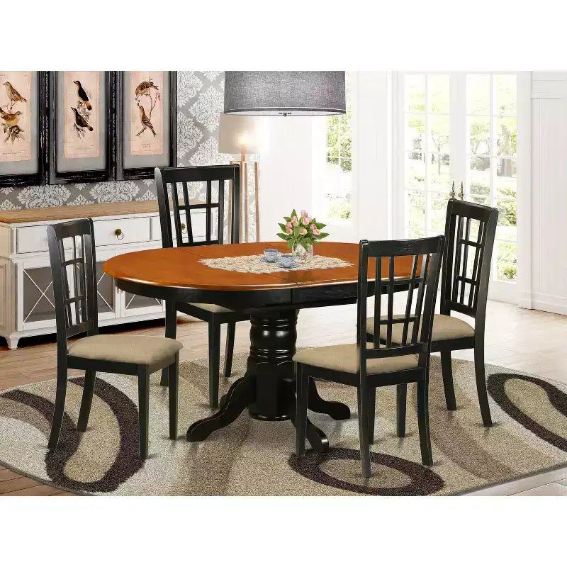 HomeStock Dining Room Table Set Butterfly Leaf 4/6 Chairs Black Cherry