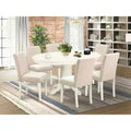 HomeStock Oval Kitchen Dining Table Set Linen White
