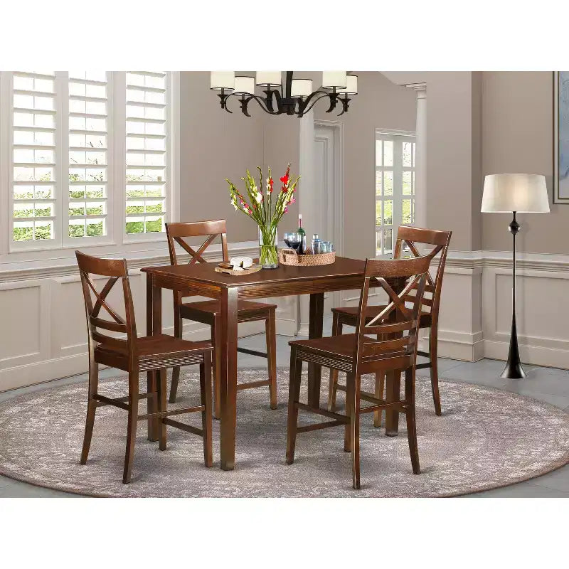 Rubber Wood Counter Height Dining Set Transitional Style 135