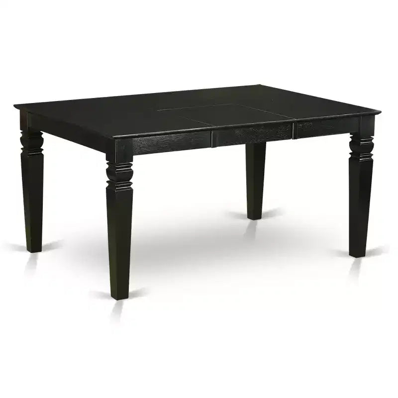HomeStock Ensemble de salle à manger 7 pièces Table rectangulaire avec rallonge papillon et 6 chaises en tissu lin bleu minéral Noir