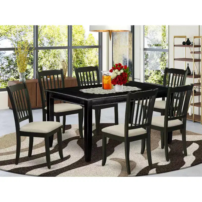 HomeStock Duda7 Blk C 7 Piece Kitchen Table Set Black Rectangle Dining Set